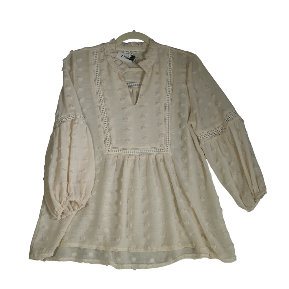 Blu Pepper Sheer Blouse Women Medium Ivory Swiss Dot Crochet Boho Cover Up Top